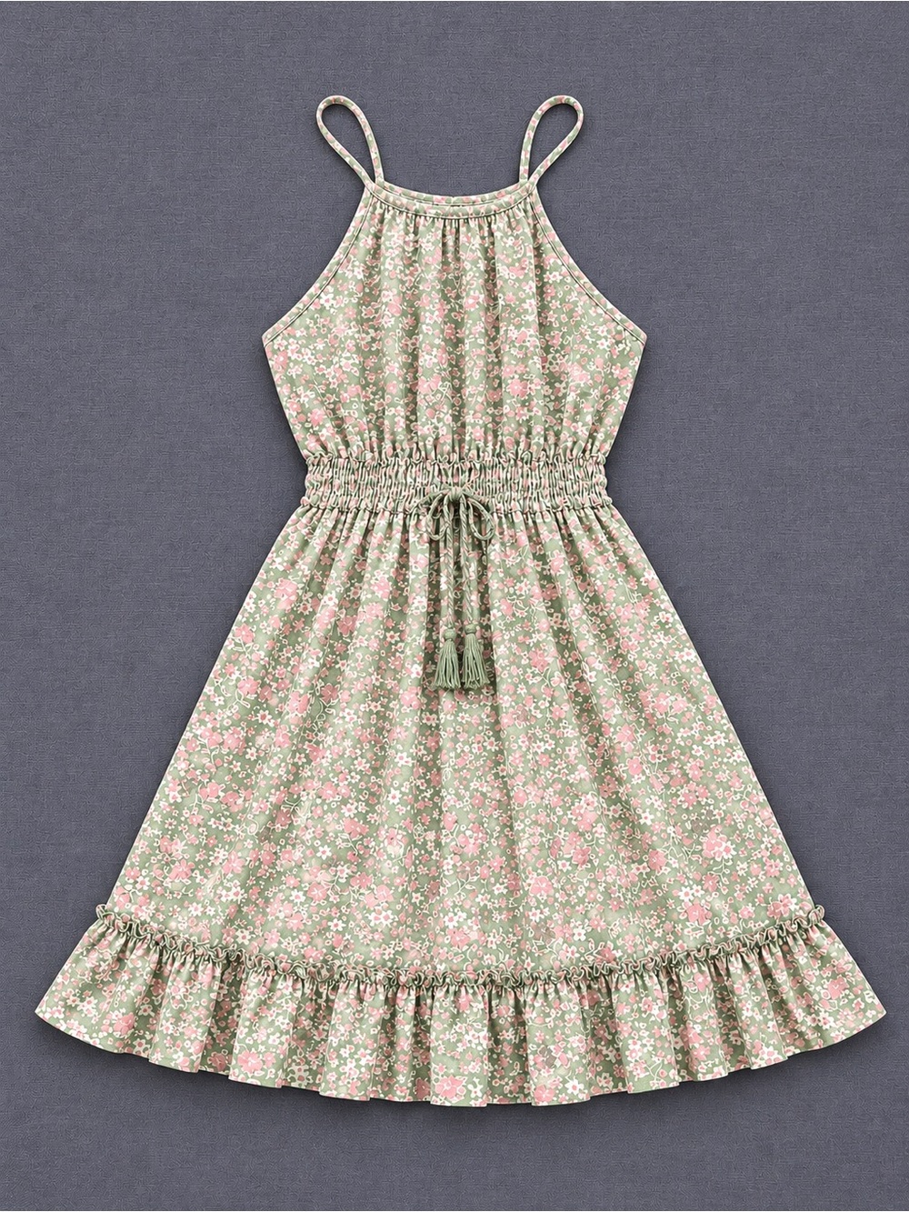 Green Floral Smocked Waist Sundress